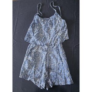 Santiki Blue White Medallion Print Layered Bodice Summer Romper Women's XL